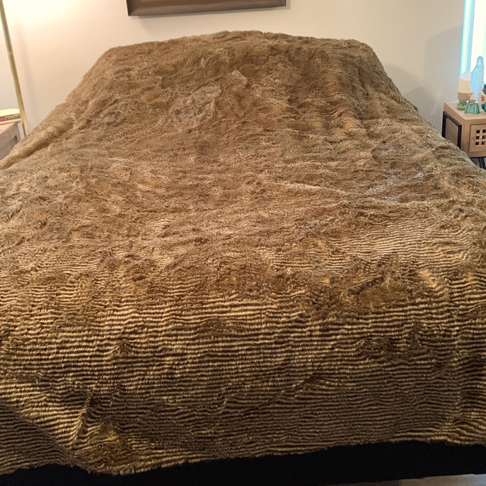 Faux Raccoon Throw. 72” x 98”. NWT  Absolutely Gorgeous!